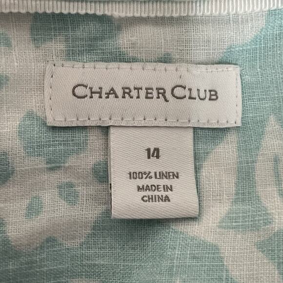 Charter Club Button-Up Linen Shirt Womens Sz 14‎ Floral Roll Tab Sleeve Coastal - Picture 10 of 14